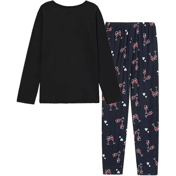 MSRP $25 VENTELAN Women's Black Wine 3XL Pajamas Cute Sleepwear Long Sleeve