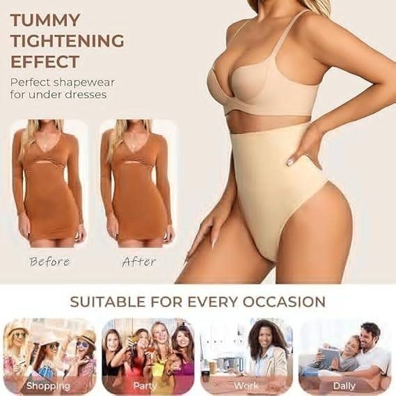 Dulchany Women's Beige S Thong Shapewear Tummy Control Underwear Seamless B