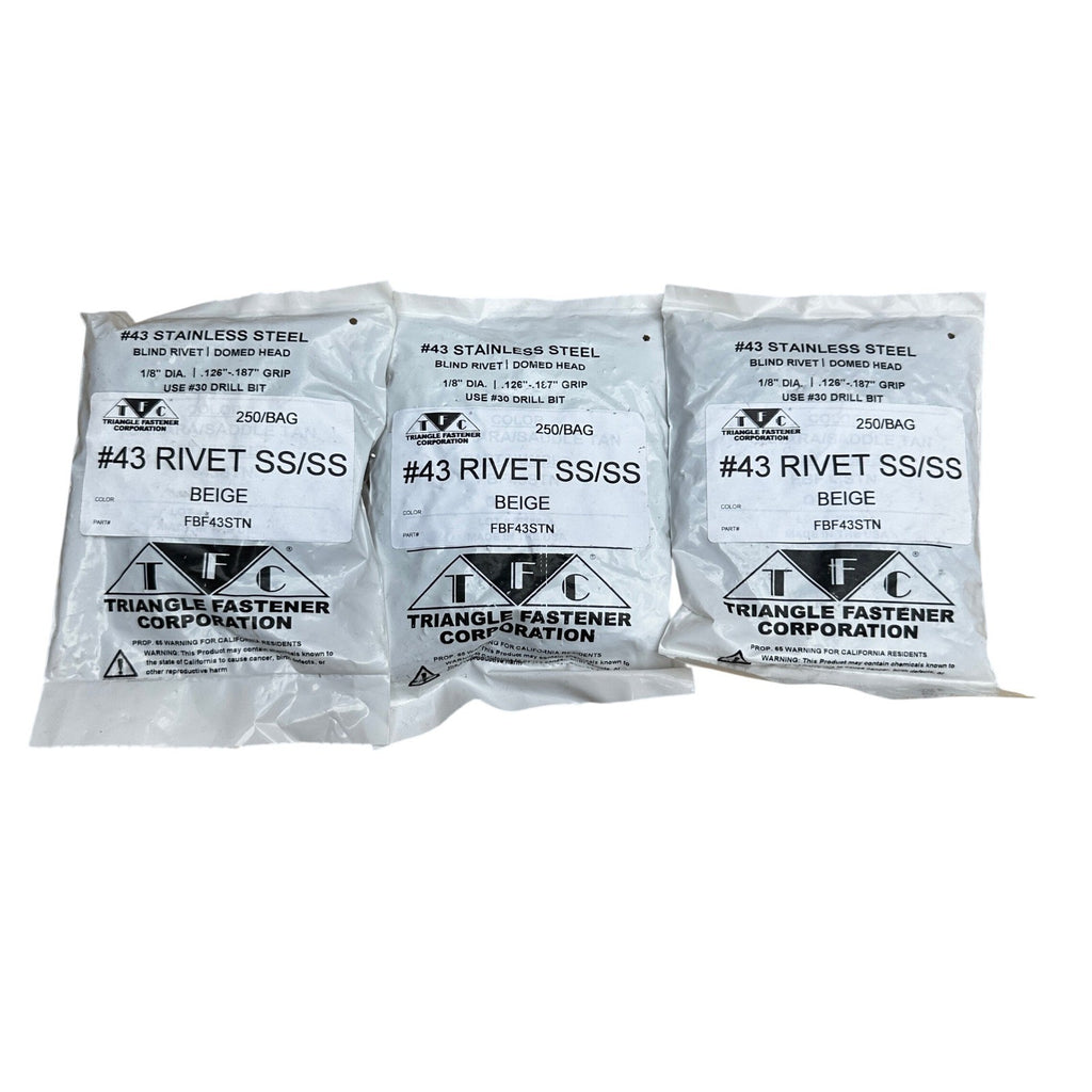 3 Pack of 250 Triangle Fastener #43 FBF43STN Beige Blind Rivet 1/8" Dia .126"