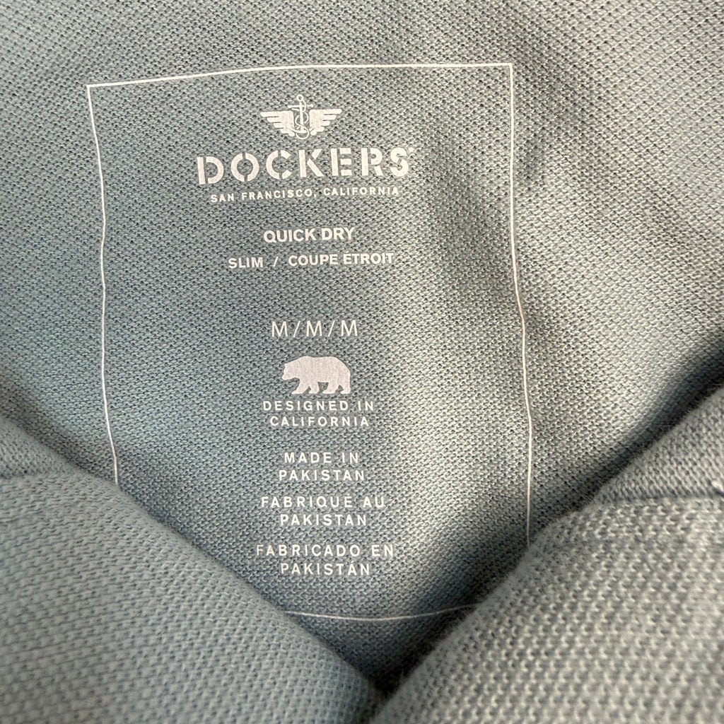 MSRP $45 Dockers Men's Sz M Blue Slim Fit Quick Dry Polo Shirt Short Sleeve