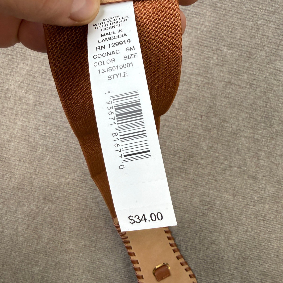 MSRP $34 Jessica Simpson 13JS010001 Women S Cognac Stretch Belt Whipstitch Wide