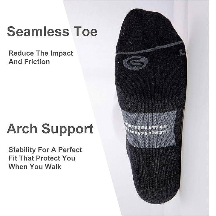 Set of 6 CS CELERSPORT Men's L Black Ankle Running Socks with Cushion, Arch Su