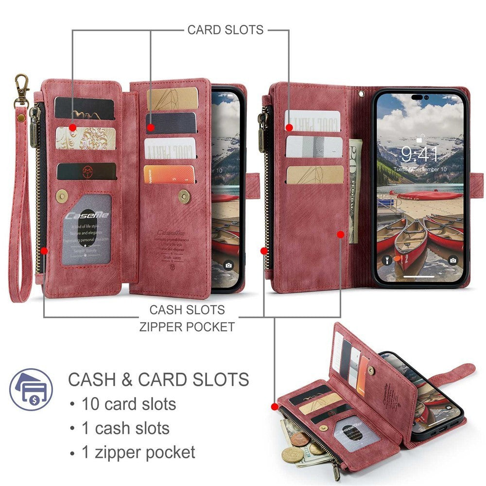 CaseMe C30 For iPhone 14 ProMax Detachable Zipper PU Leather Wallet Case