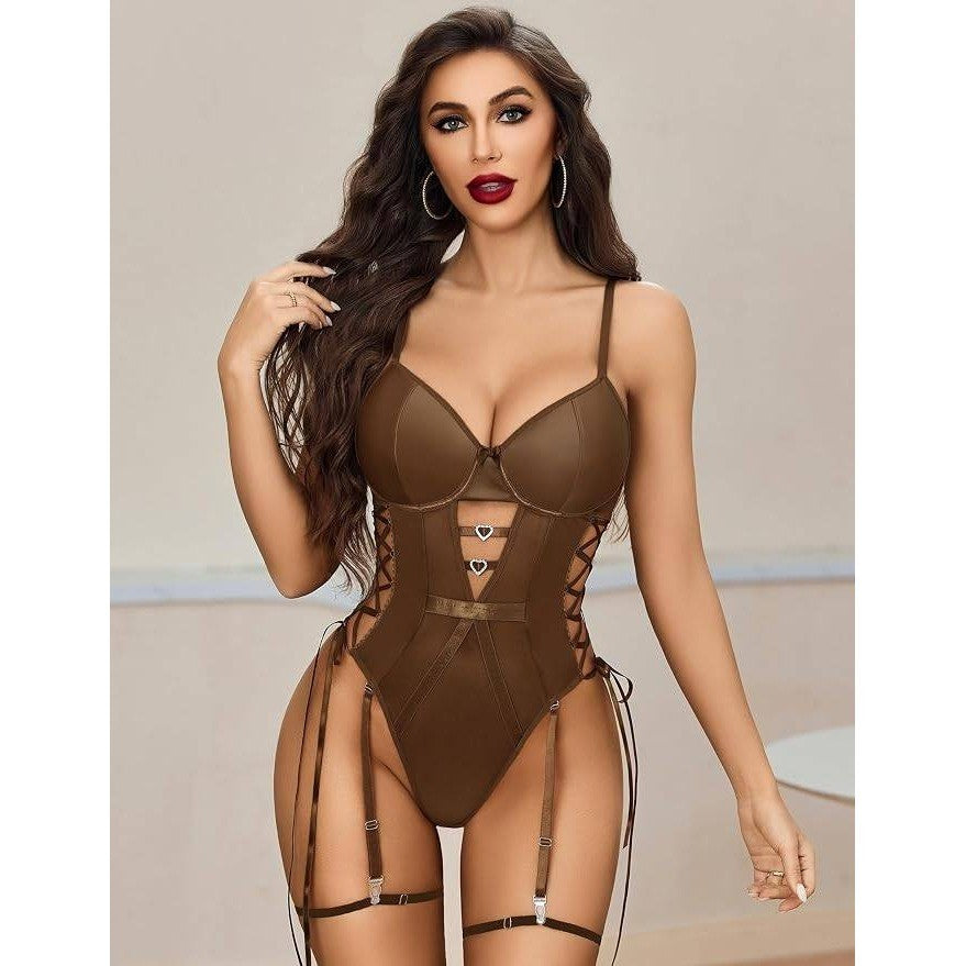 MSRP $19 Avidlove Womens XXL Sexy Lingerie Leather Teddy Mesh One Piece Body