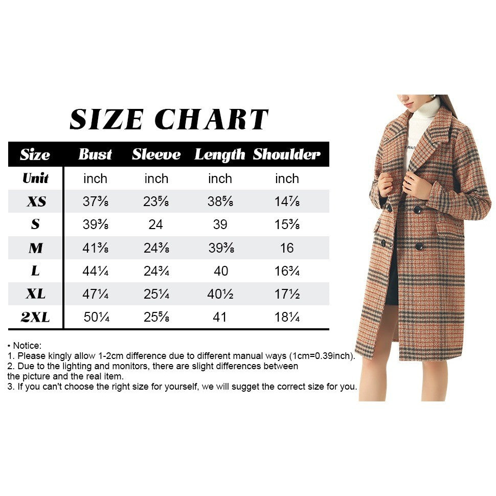 MSRP $85 CHARTOU Women's XS Plaid Double Breasted Woolen Peacoat Oversized