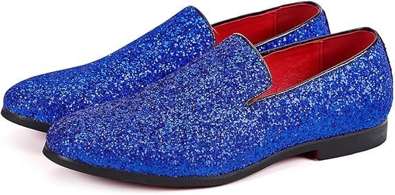 Santimon Men's US 8.5, 9.5 Blue Glitter Slip On Loafers Sequin Dress Shoes