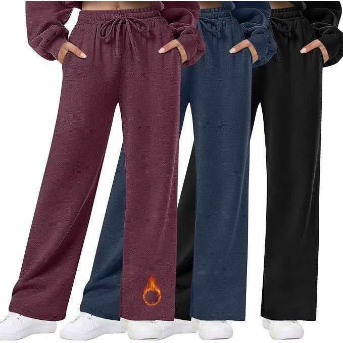 MSRP $70 Oakgarden 3 Pack Women's L Fleece Lined Sweatpants Straight Leg Thermal