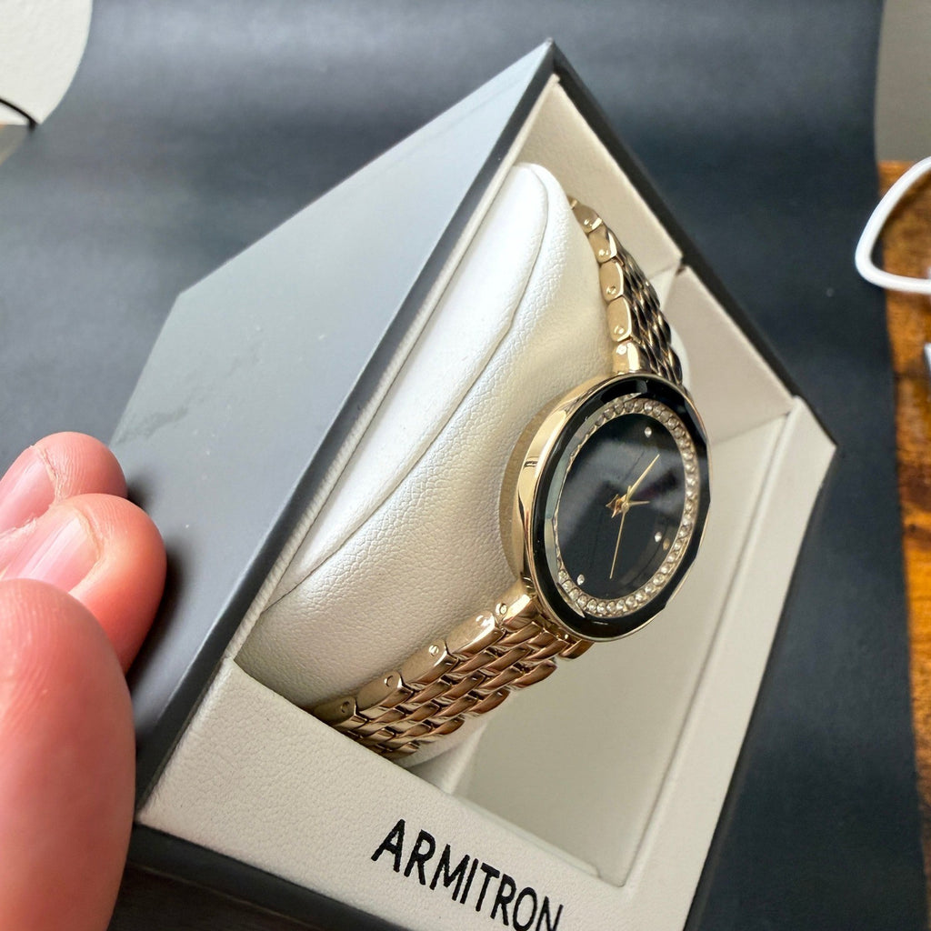 MSRP $100 Armitron 75/5796GP Womens Crystal Accented Bracelet Watch and Jewelr