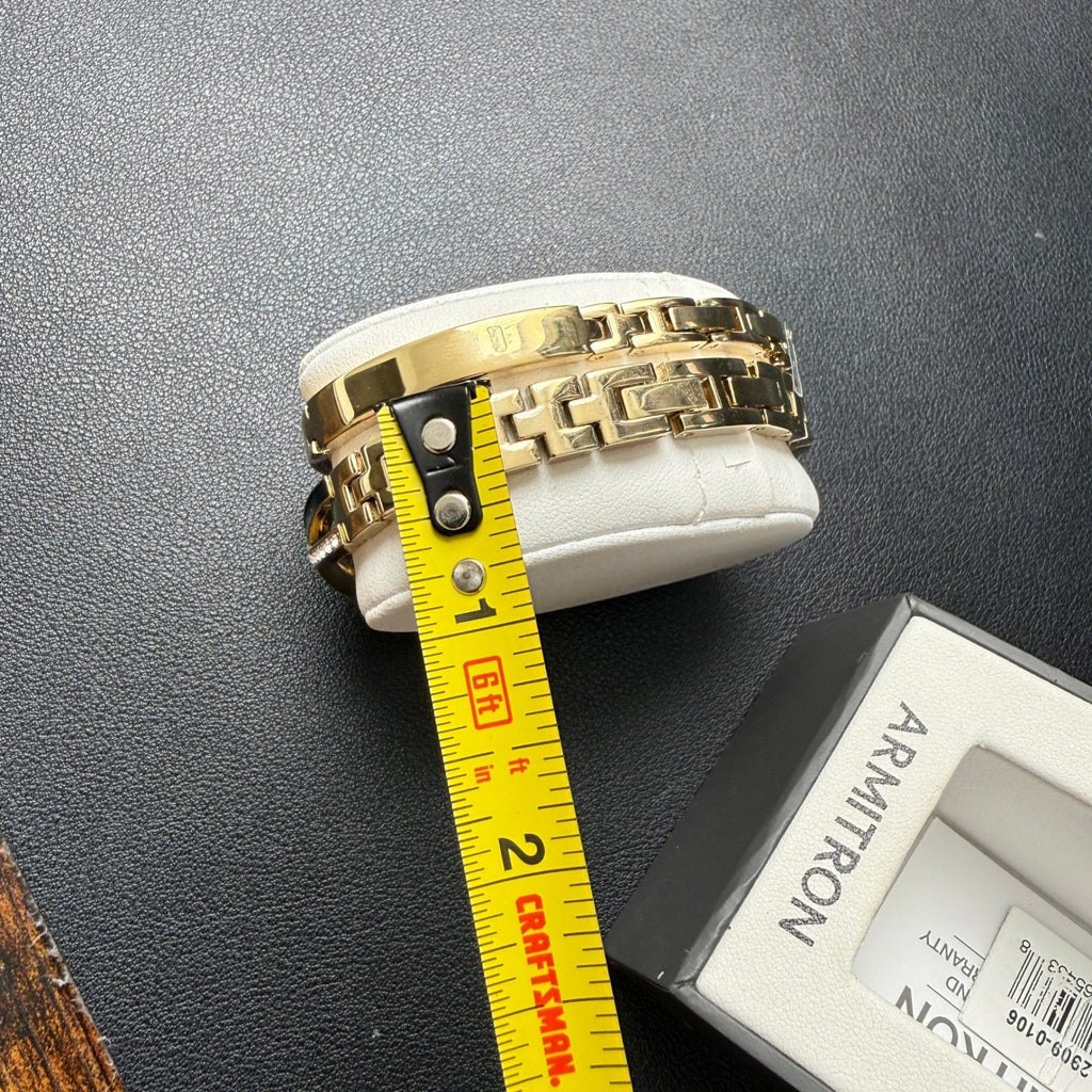MSRP $85 Armitron 75/5720 Women's Gold/Black Tone Watch and Bracelet Set New B