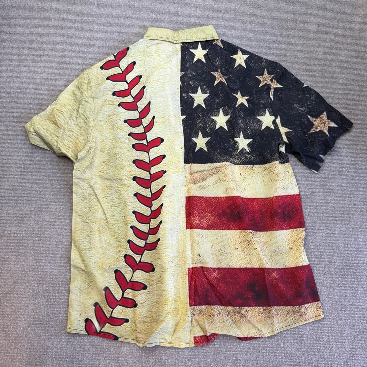 Men's M American Flag Baseball Button Up Shirt Short Sleeve USA Patriotic Casual