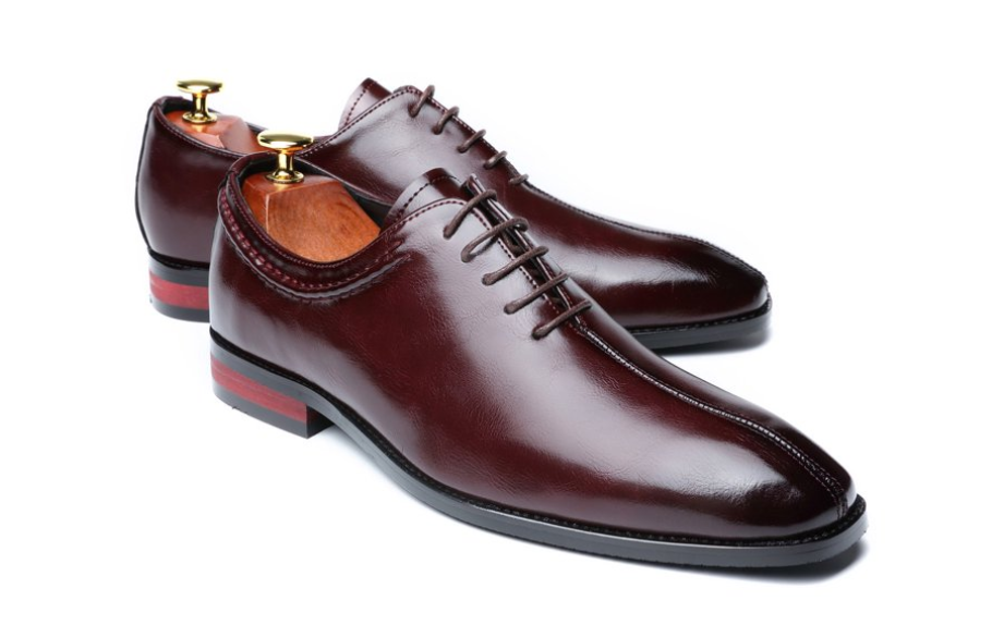 Santimon Men's US 8-9 Burgundy Wholecut Oxfords Almond Toe Lace Up Dress Shoes