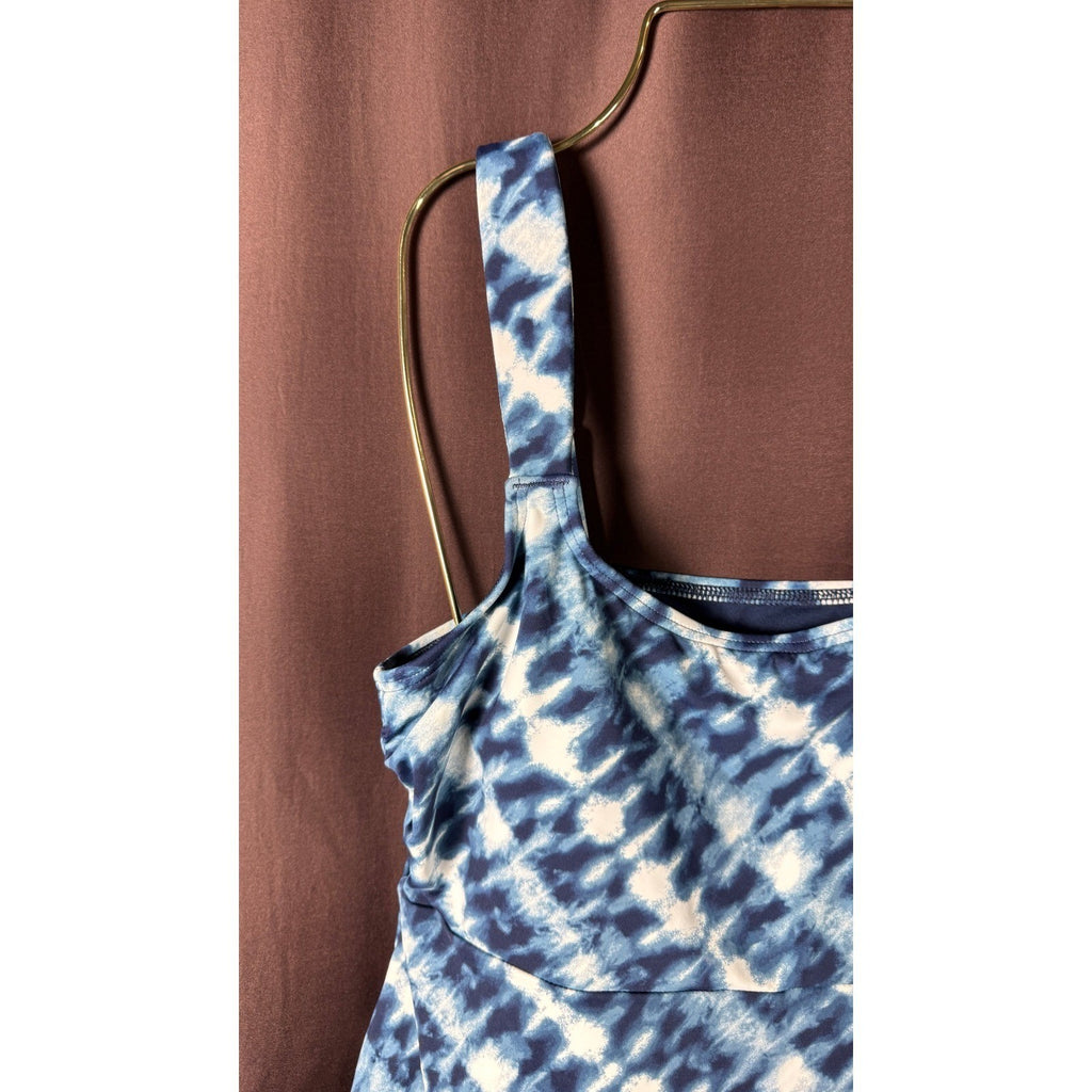 Lands' End Women's S Flutter Scoop Neck Tankini Top Navy/White Bias Tie Dye