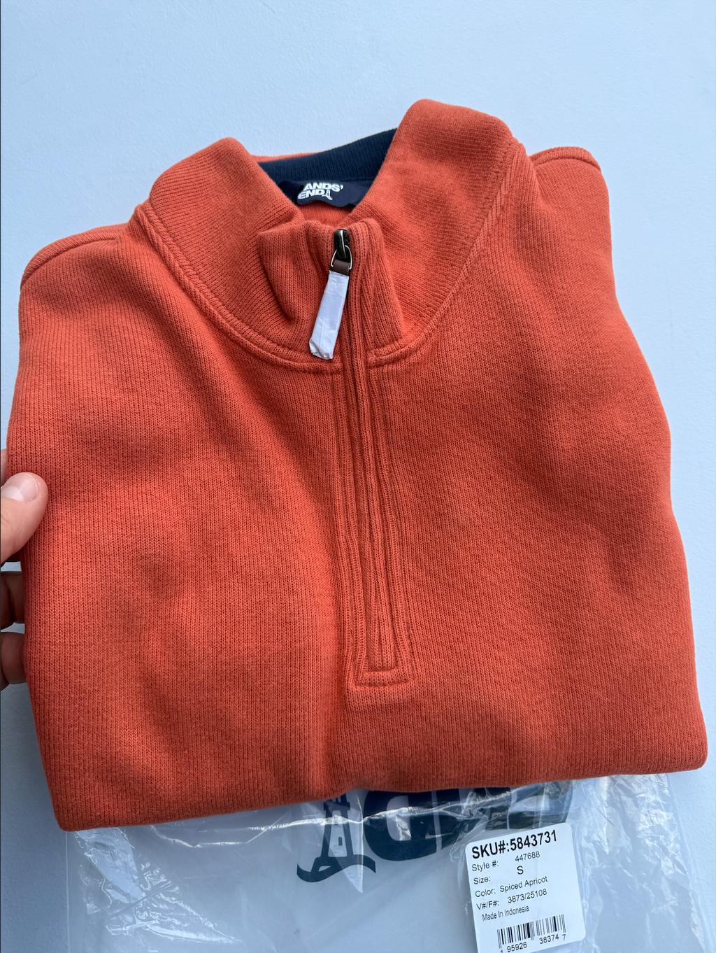 Lands’ End Men's S Bedford Rib Sweater Quarter Zip LS Spiced Apricot 447688