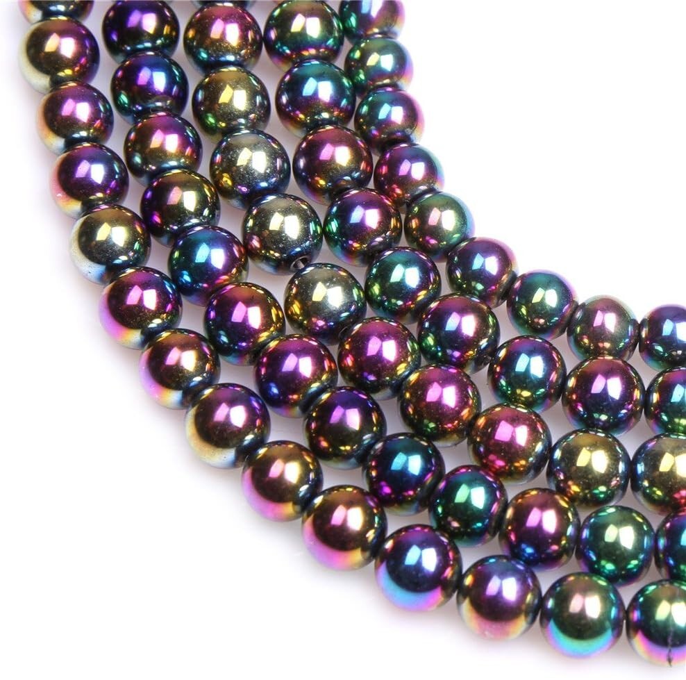500 Pcs 8mm Round Multicolored Hematite Gemstone Beads DIY Jewelry Making 16"