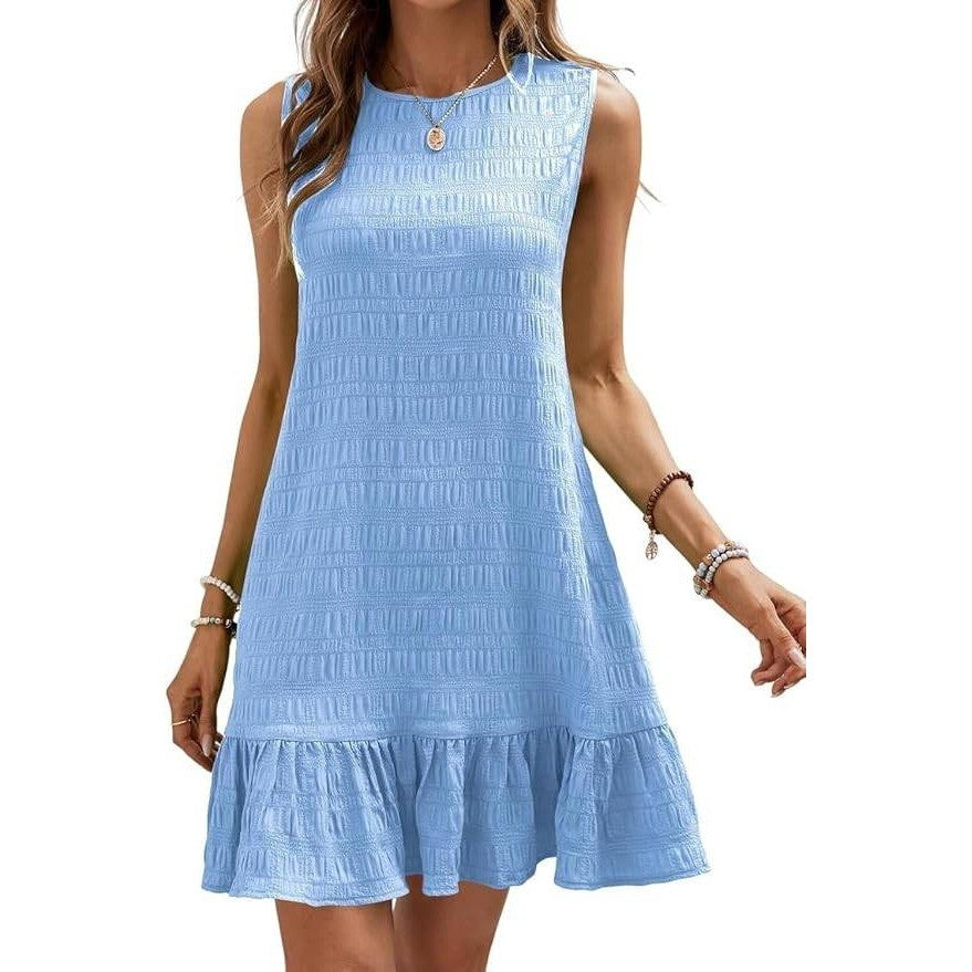 SOLY HUX Women's 3XL Ruffle Hem Sleeveless Tank Dress Round Neck Casual Smoc