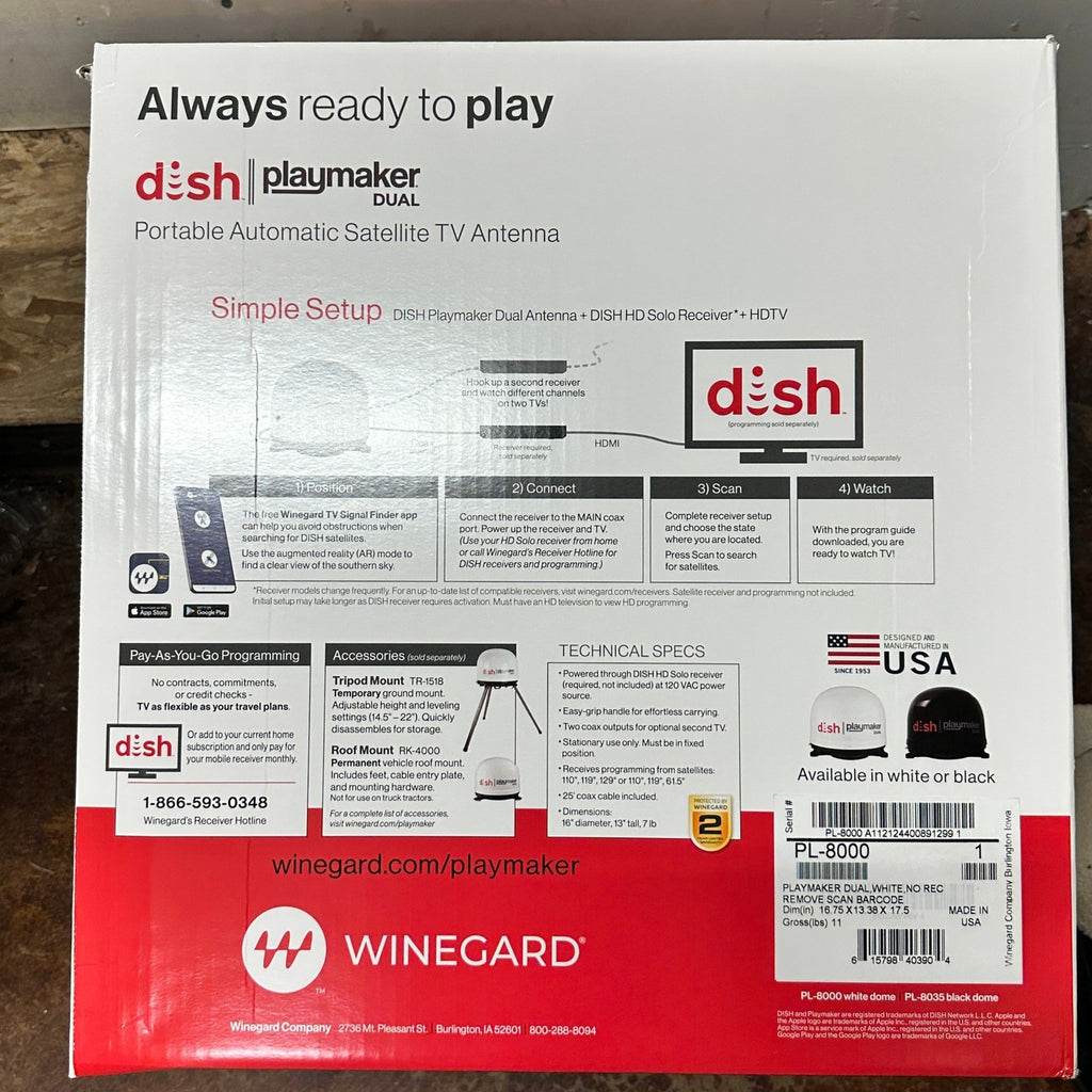 Winegard PL-8000 White Dish Playmaker Dual HD Satellite Antenna