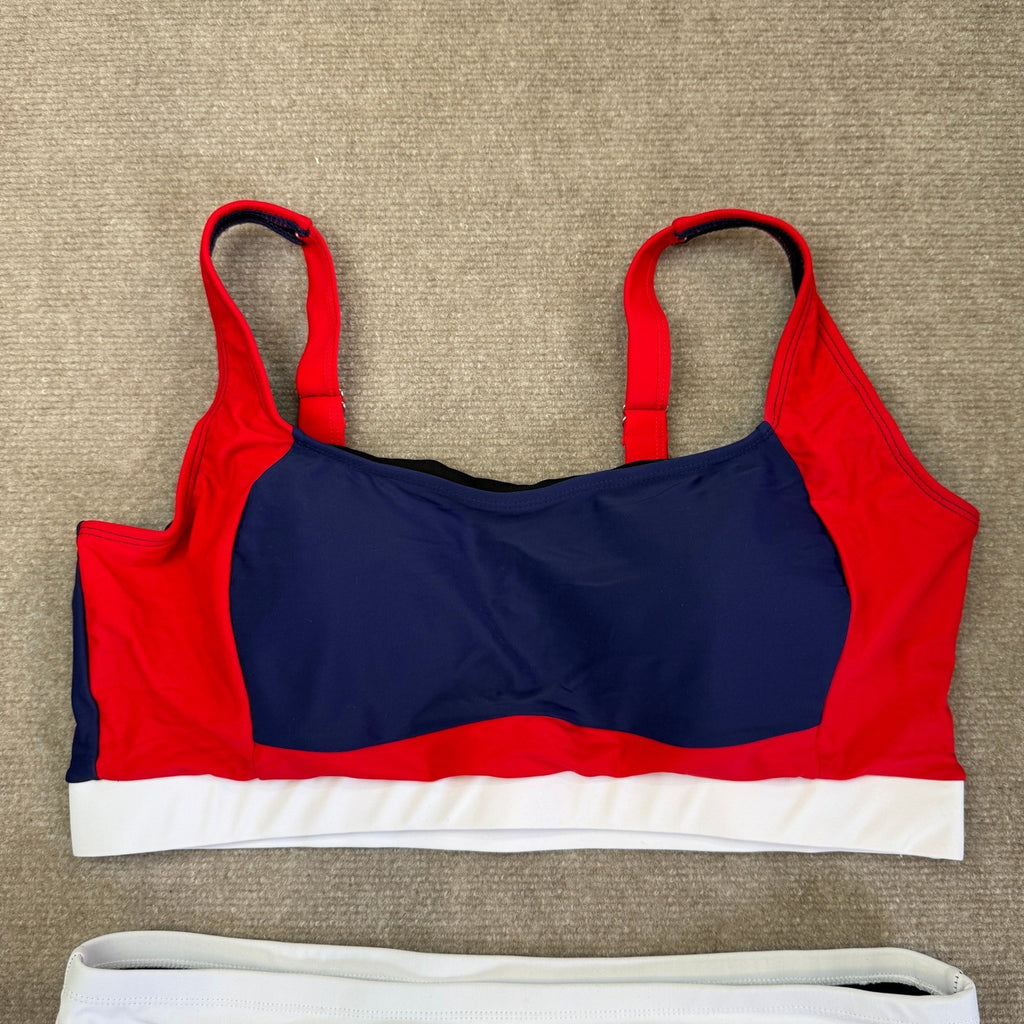 MSRP $33 Herseas Women's 2XL High Waisted 2 Piece Sporty Color Block Bikini