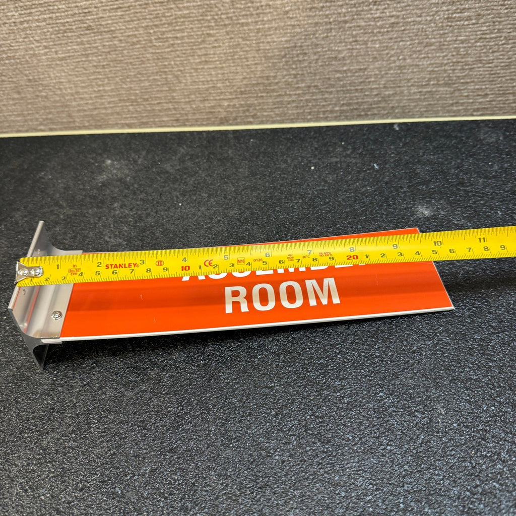 Assembly Room Wall Mount Projecting Corridor Sign 3x10" Red & White w/ Bracket
