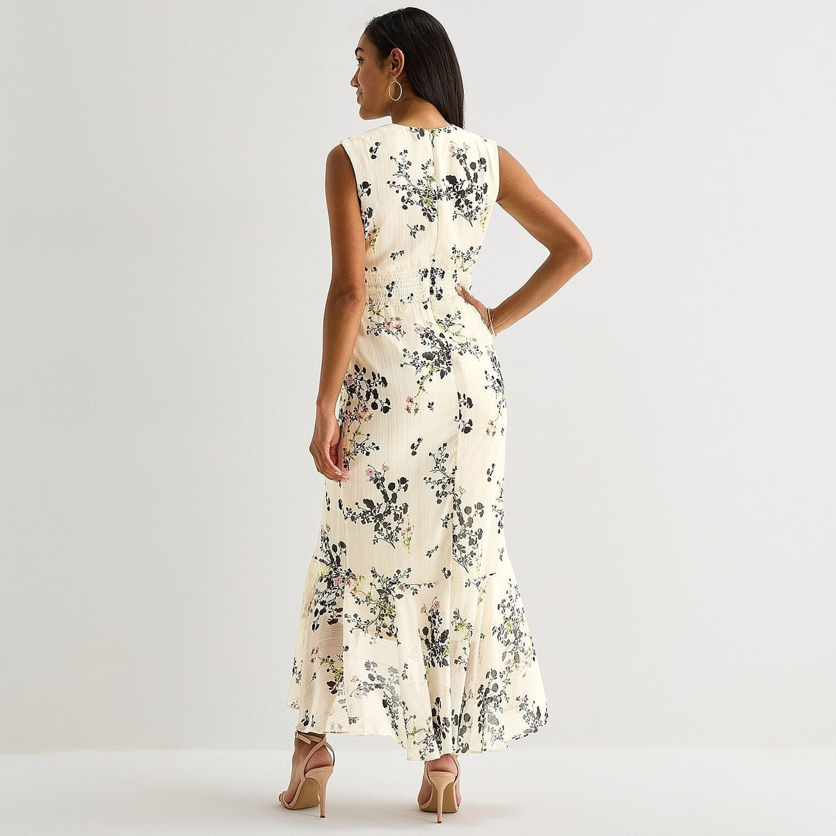 MSRP $89 Melonie T Womens 12 Cream Multi Floral V Neck Sleeveless Cap Maxi Dres