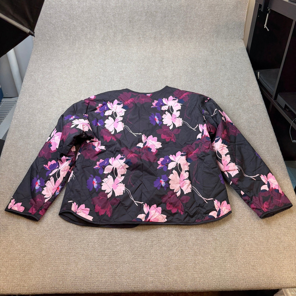 Liz Claiborne Women's L Pink/Purple Blooming Floral Quilted Jacket Lightweight