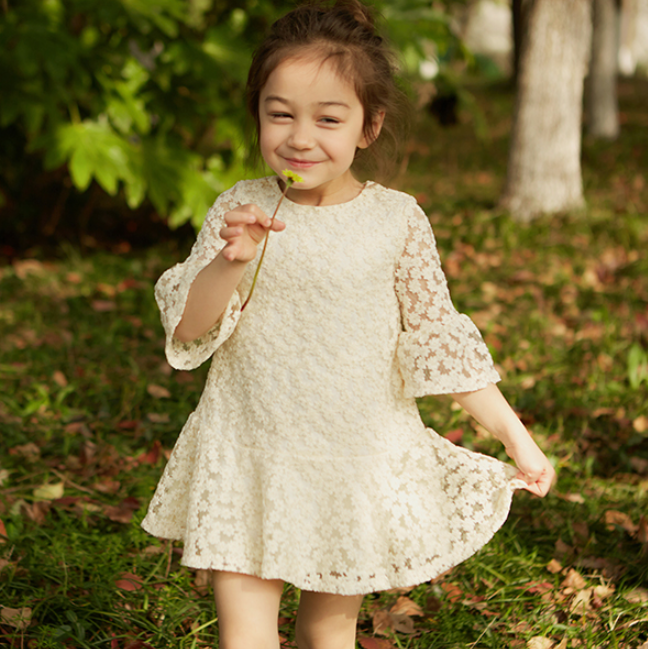 NWT Peaches Petal Sz 5 Ivory Flower Girl Daisy Floral Pattern 3/4 Sleeve Dress
