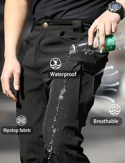 AUTIWITUA Mens Black 3XL Tactical Cargo Pants Water Resistant (NO BELT) Ripstop