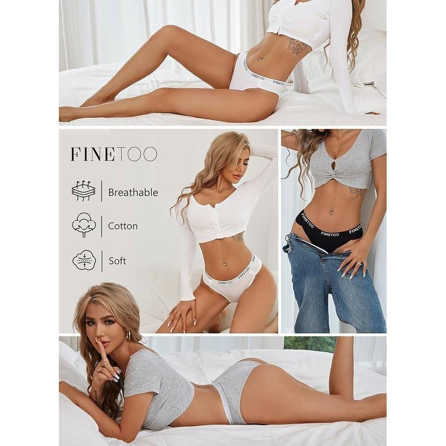 FINETOO 5 Pack Women's S Cotton Underwear Cheeky Panties Sexy Hipster Bikini E
