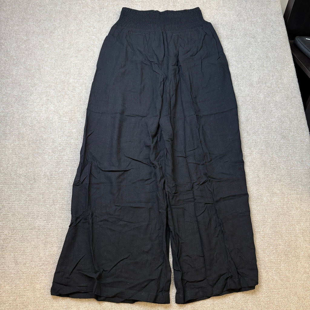 MSRP $36 ANRABESS Women's M Linen Palazzo Wide Leg Pants with Pockets Smocked