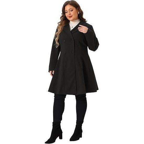 MSRP $130 Agnes Orinda Women's 4X Black Plus Size Winter Coats Notch Lapel Doub