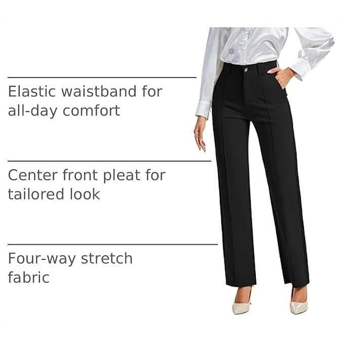 MSRP $59 FUNYYZO Women's L Black Stretchy Work Dress Pants Straight Leg Elastic