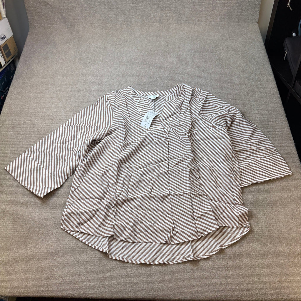 MSRP $48 Liz Claiborne Womens XXL Coffee Bias Split 3/4 Sleeve Tunic Top Crew N