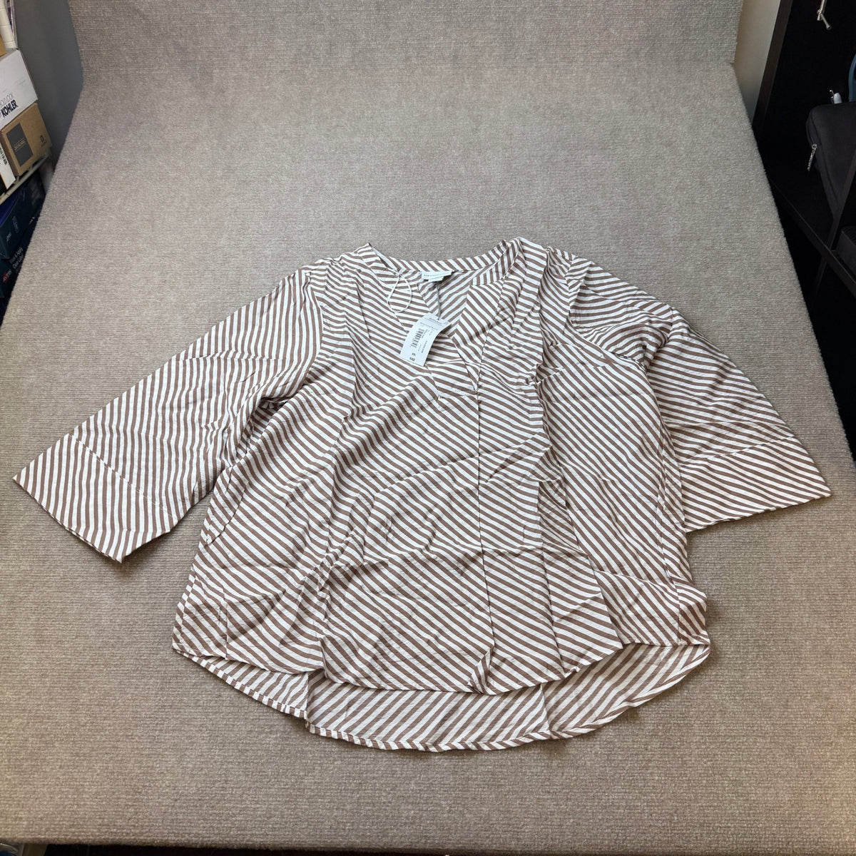 MSRP $48 Liz Claiborne Womens XXL Coffee Bias Split 3/4 Sleeve Tunic Top Crew N