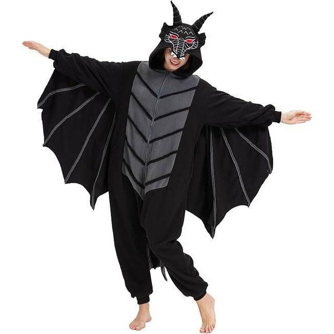 NWT Dragon Onesie, Black Sz 110 Dragon Costume Wings Hooded Halloween Cosplay