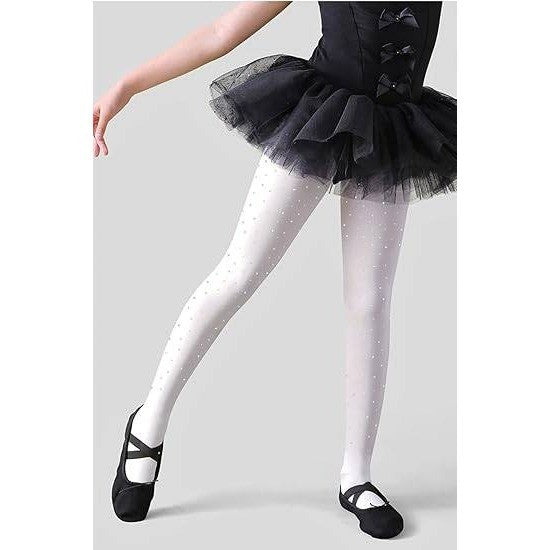 LUCKELF White 2-4T Girls Glitter Rhinestone Tights Opaque Sparkle School Dance