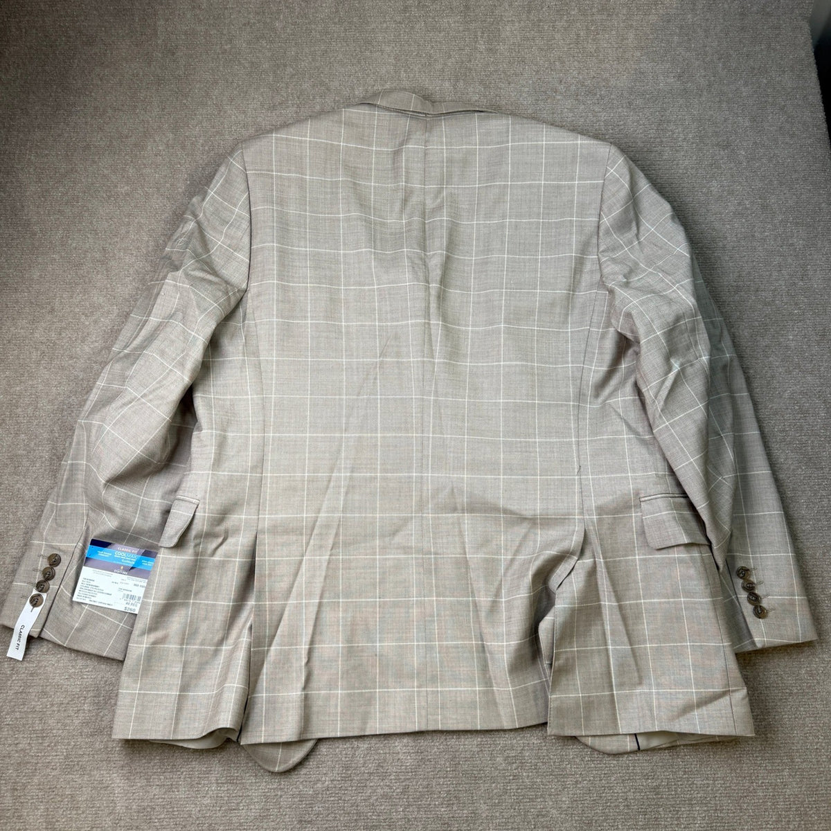 MSRP $260 Stafford Coolmax Mens 44 Tan Windowpane Classic Fit Suit Jacket All S
