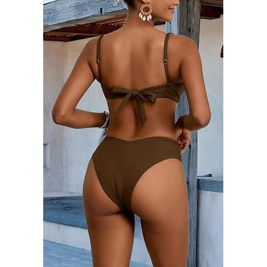 MSRP $39 Geluboao Women's M Brown Bikini Sets Two Piece Cheeky High Waisted Kn