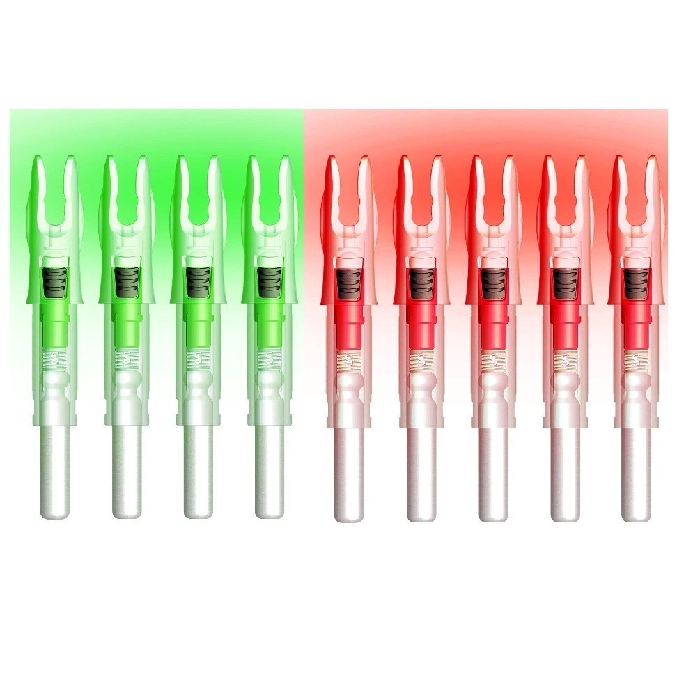 Set of 9 S LED Red Green Lighted Nocks for Arrows 0.244"/6.20mm On/Off Switch