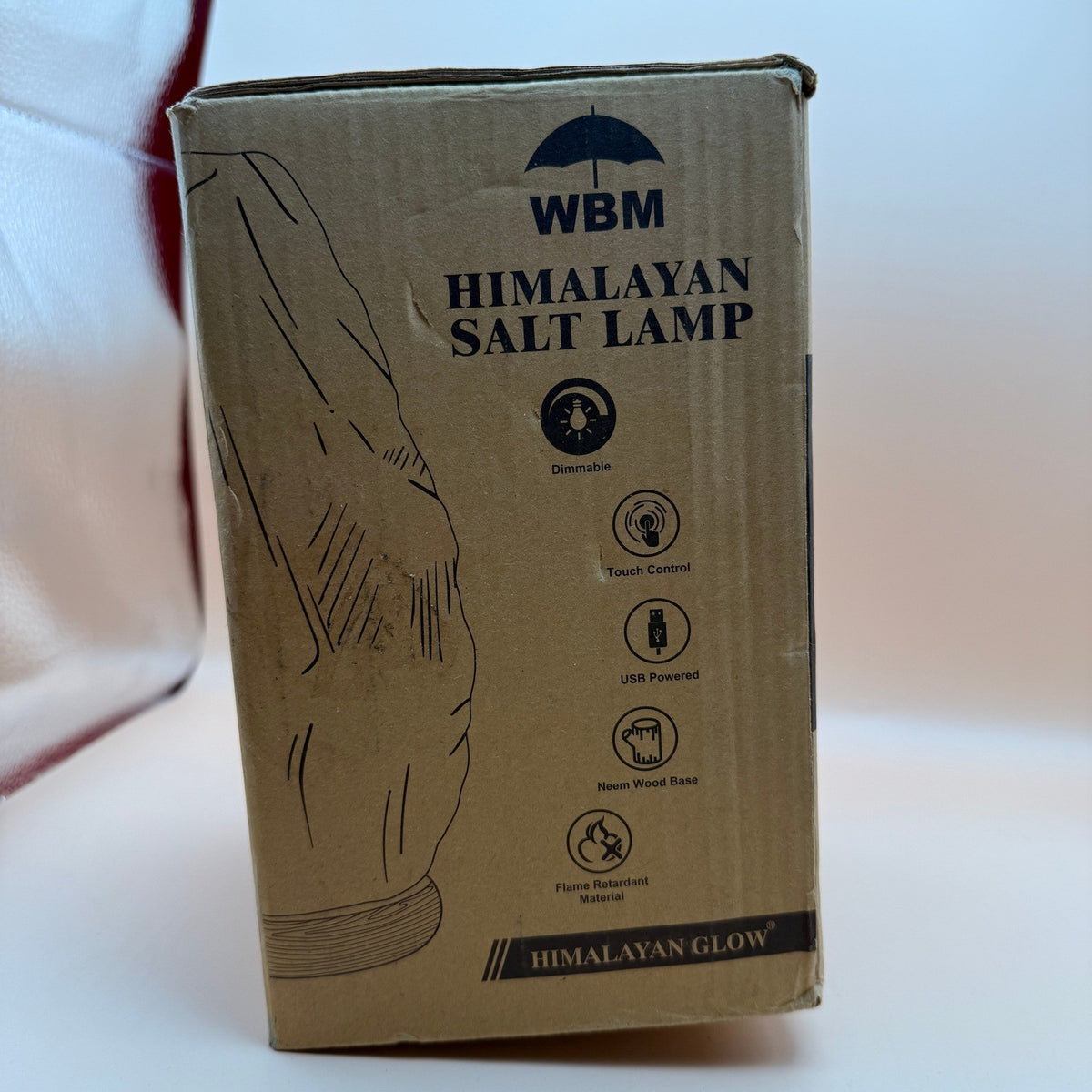 WBM USB Himalayan Salt Lamp with Touch Dimmer Control, Wooden Base, LED Bulb