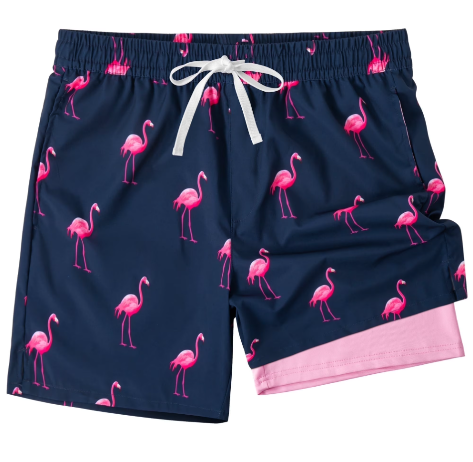 Men's S- L Flamingo Swim Trunks Mesh Lining Quick Dry With Pockets Beach Shorts