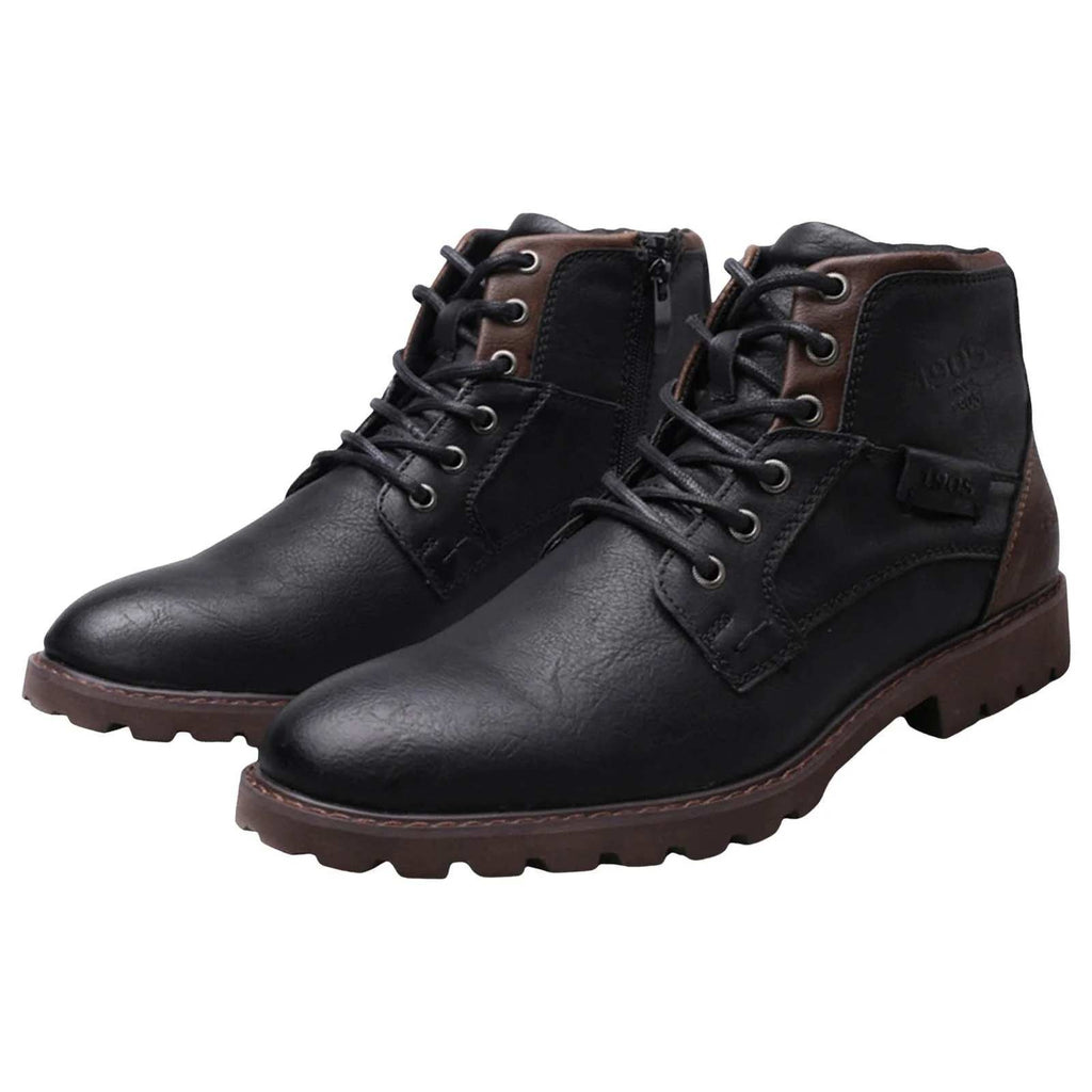 Men's US 15 Black Ankle Boots Lace Up Oxford Faux Leather Motorcycle Boots Com