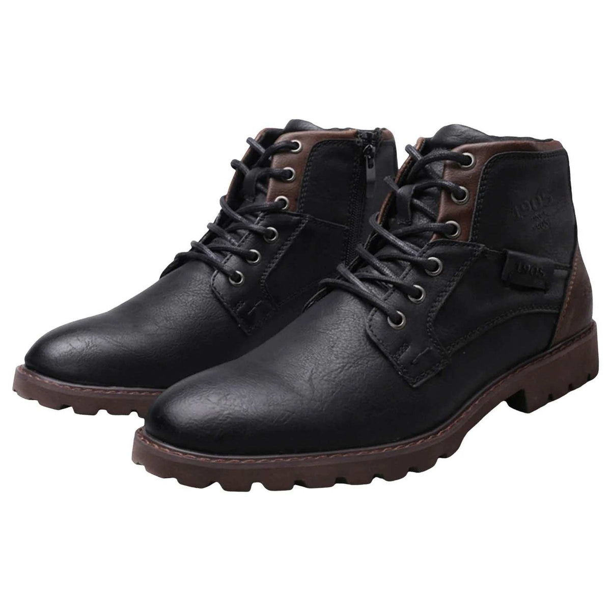 Men's US 15 Black Ankle Boots Lace Up Oxford Faux Leather Motorcycle Boots Com