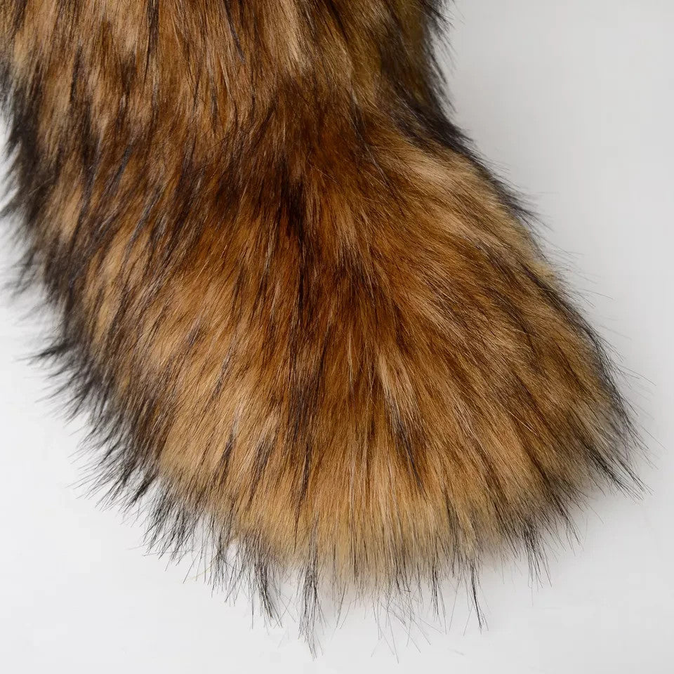 Women's US 10.5 -11 Hot Faux Fur Brown Boots Fuzzy Fluffy Furry Round Toe Winter