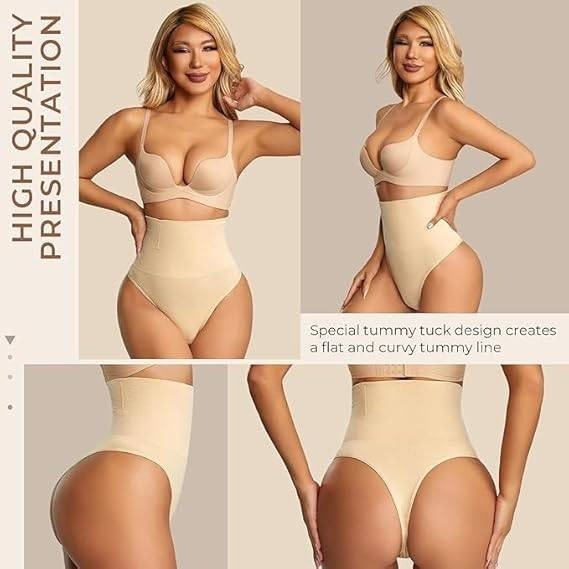 Dulchany Women's Beige S Thong Shapewear Tummy Control Underwear Seamless B