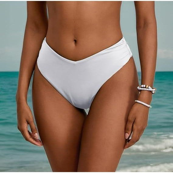 MSRP $25 geluboao Women's White L Bikini Bottom Sexy V Cut High Cut Swimsuit Hi