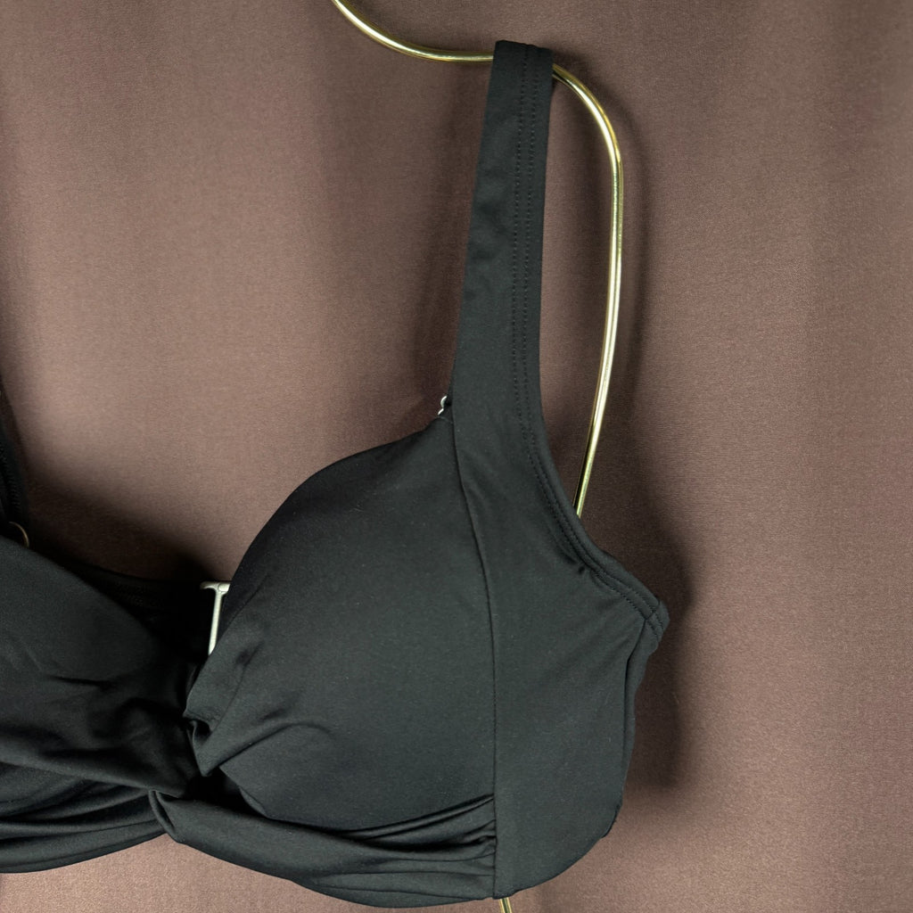 Lands' End Women's 4, 2-10 LONG Black Twist Front Underwire Bikini Swimsuit Top