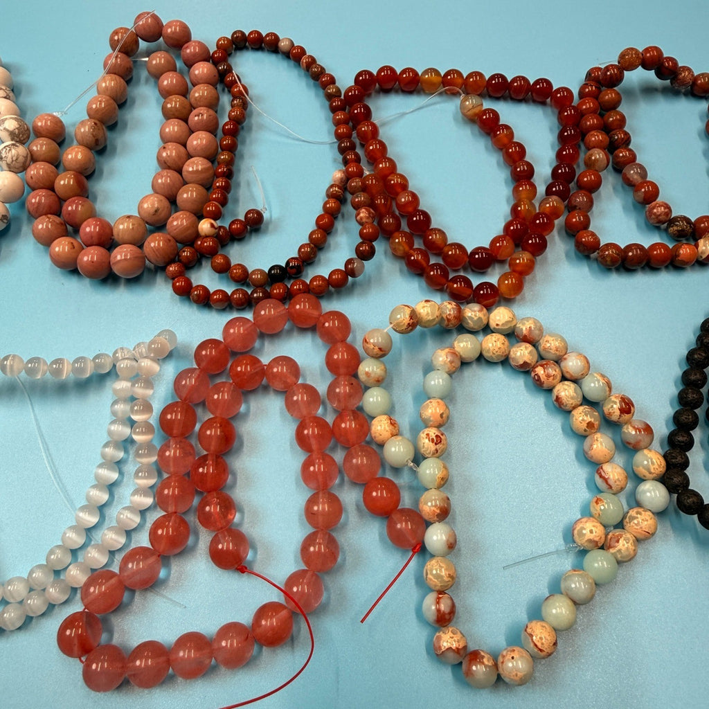 Set of 10 Natural Gemstone Round Beads Strands 15" Sizes 6,8,10 mm 14oz №B16
