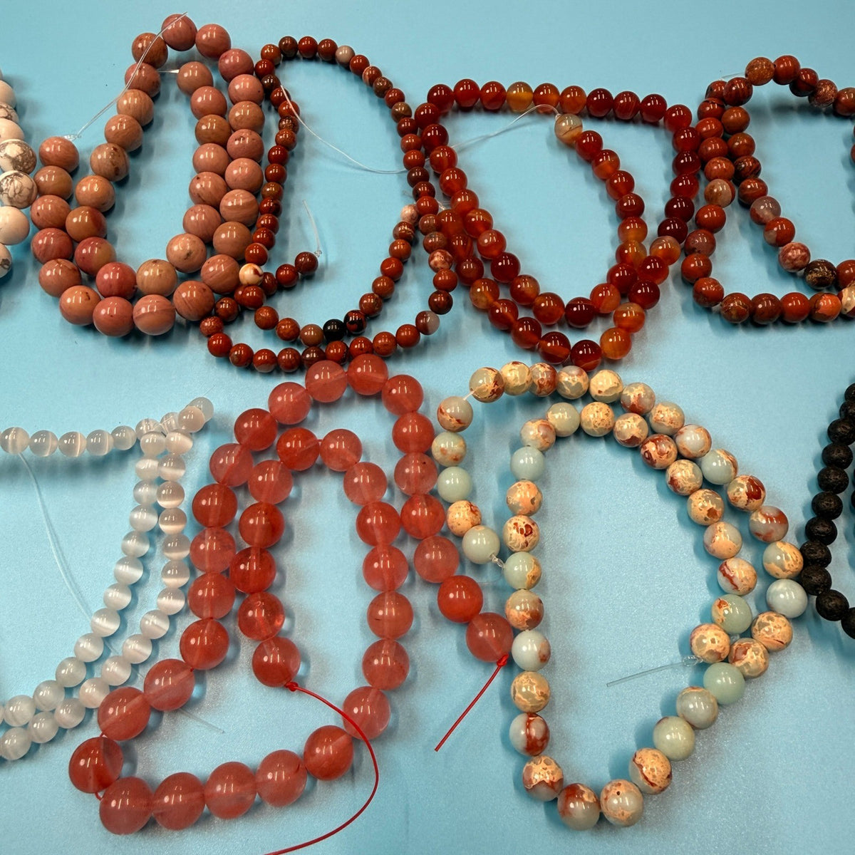 Set of 10 Natural Gemstone Round Beads Strands 15" Sizes 6,8,10 mm 14oz №B16