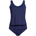 Lands' End Women's L LONG Deep Sea Navy V Neck One Piece Fauxkini Swimsuit