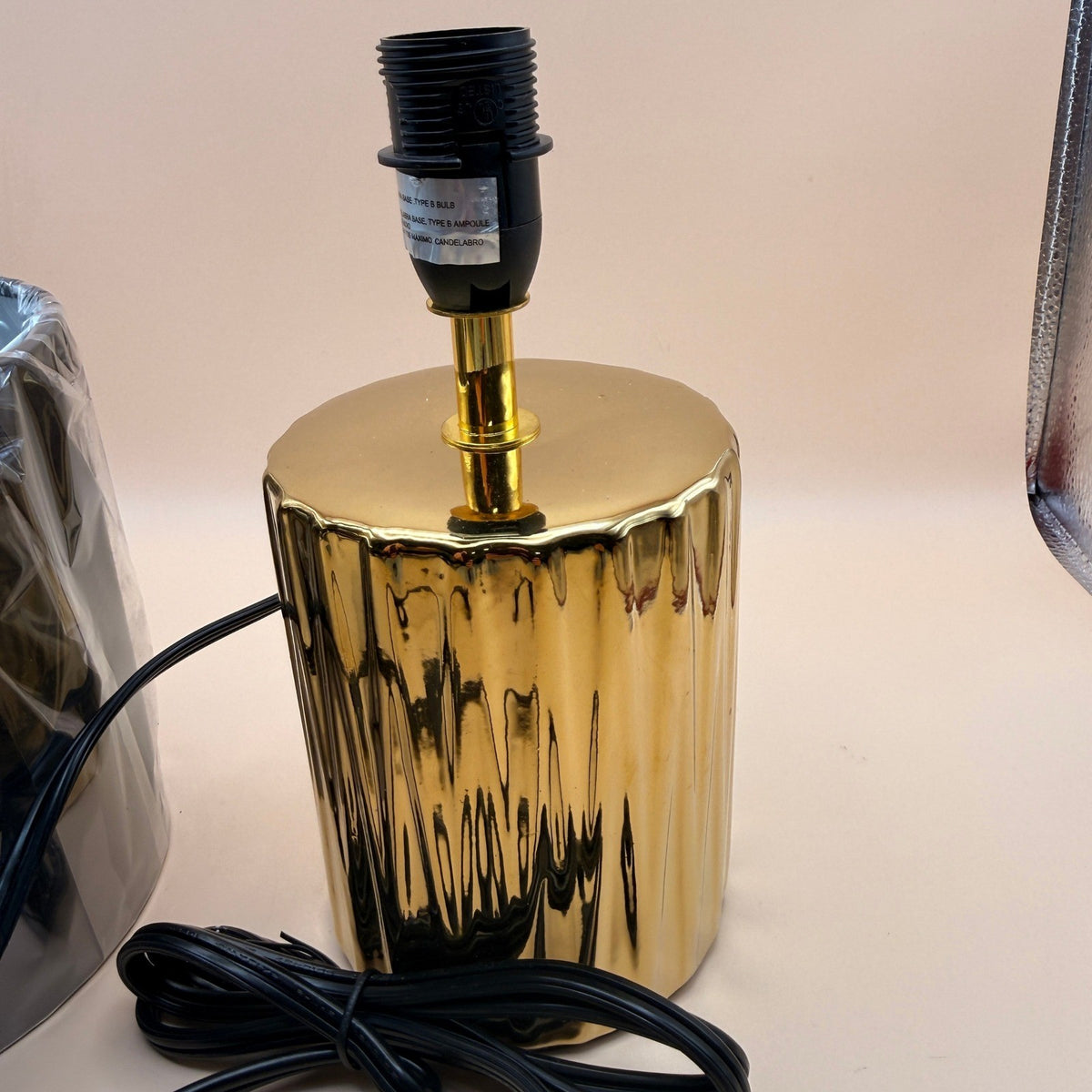 Simple Designs LT1132-GLD Table Lamp 11.6" Gold Ruffled Base Black Drum Shade M