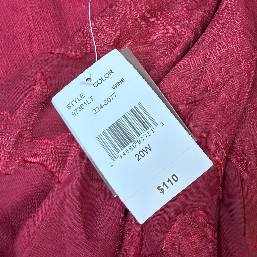 MSRP $110 Melonie T Womens 20W Wine Short Sleeve Floral Midi Dress Tie Waist